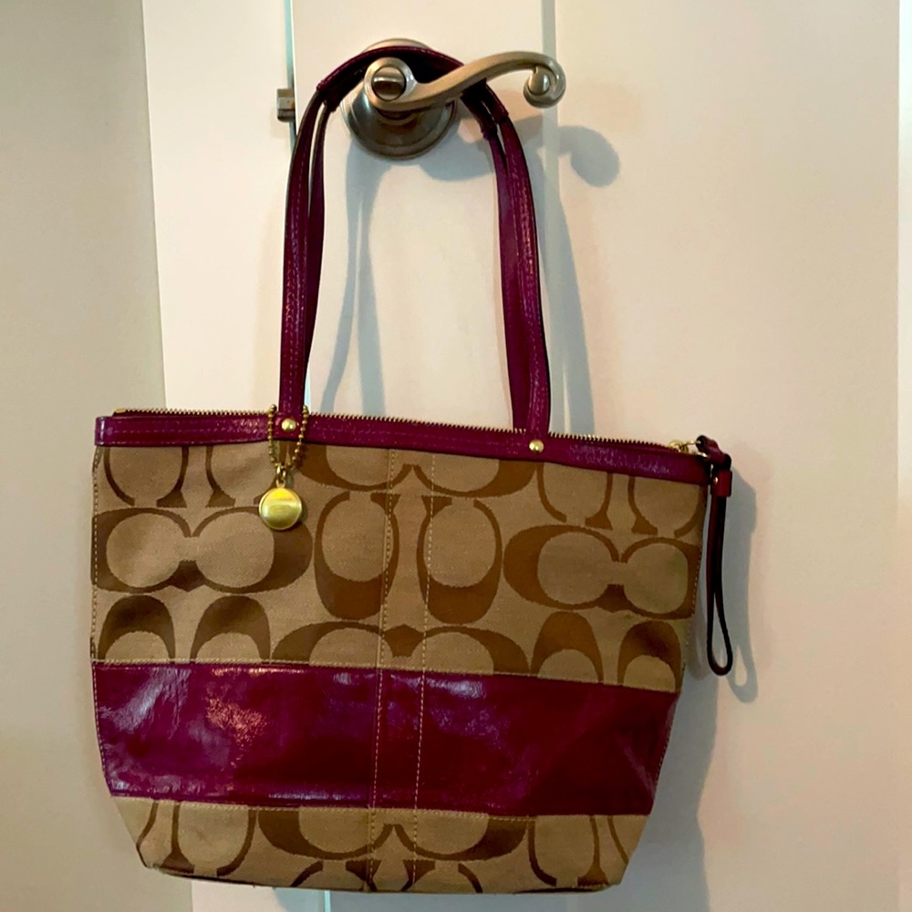 Plum and tan coach purse in excellent condition